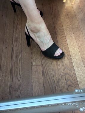 Robert Clergerie Black Suede Open-Toe Slingback Heels